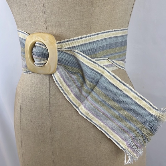 Vintage 80s Liz Claiborne Striped Cloth Slide Belt S/M - Picture 3 of 5